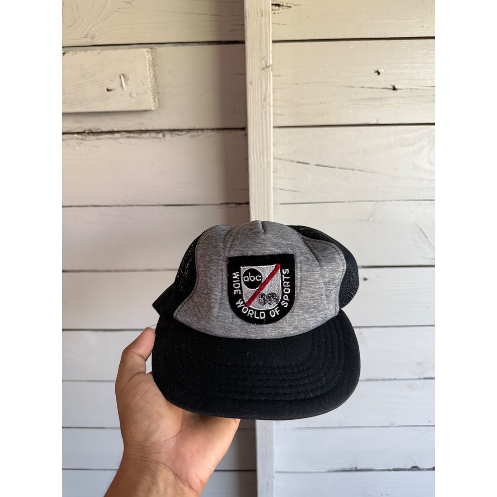 Vintage ABC Wide World of Sports Trucker Hat Grey Black Snapback Mesh Cap